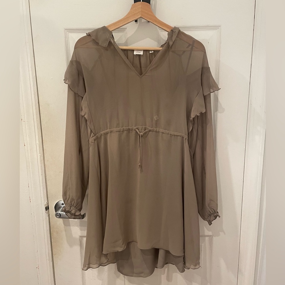 Aritzia Wilfred Sheer Taupe Long Sleeve Dress